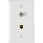 Legrand - Pass & Seymour TPTELTVWCC10 Coaxial Connector Wall Plate One Rj11 Jack and One Cable TV F Connector, White