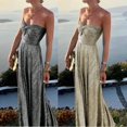 thumbnail image 5 of Champagne Metallic Strapless Evening Gown With Ruched Bodice And Maxi Skirt, 5 of 12