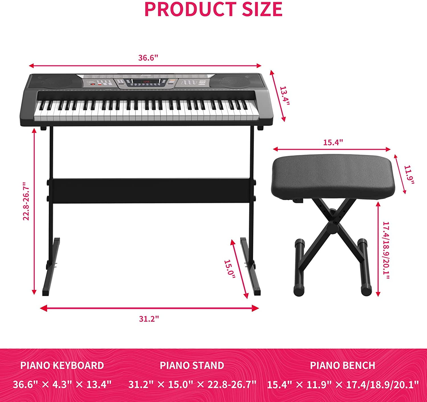 Music Stand Suit for Kids Over 8 Years Old Include LED Display LAGRIMA 61 Key Portable Electronic Piano H Stand and Power Supply USB/Headphones/Microphone Input Teen Adult Beginner 