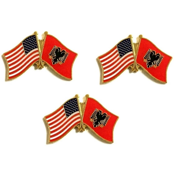 Albania & US Crossed Flag Lapel Pins, Pack of 3
