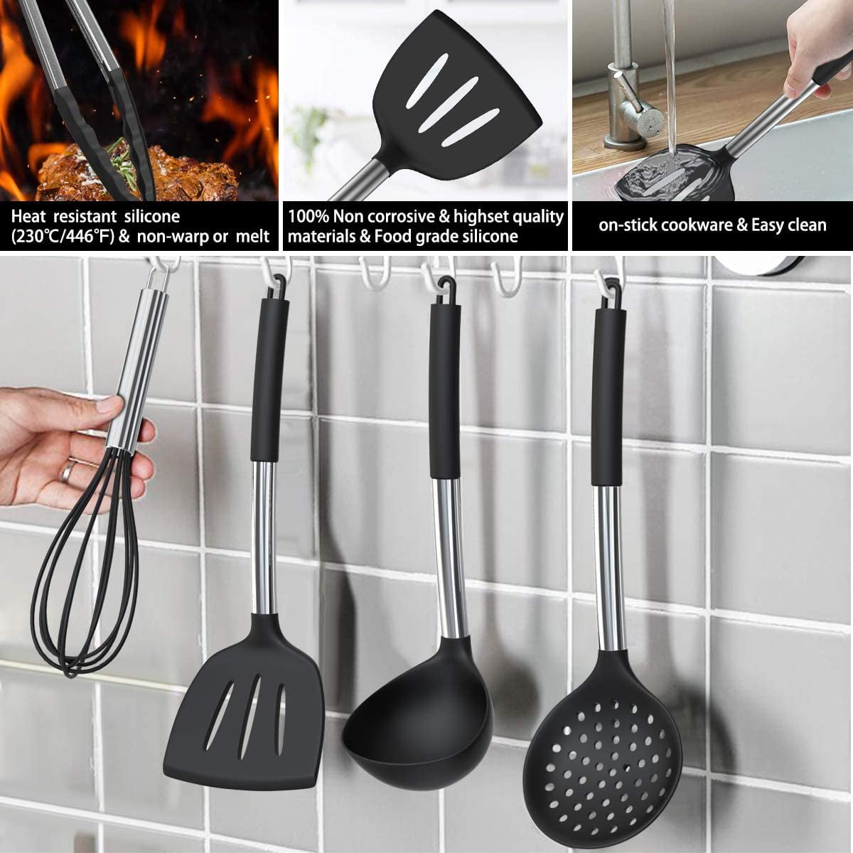 BECBOLDF Kitchen Utensils Set - 20 Silicone Cooking Utensils - Kitchen Spatulas for Nonstick Cookware - Heat Resistan,Silicone Stainless