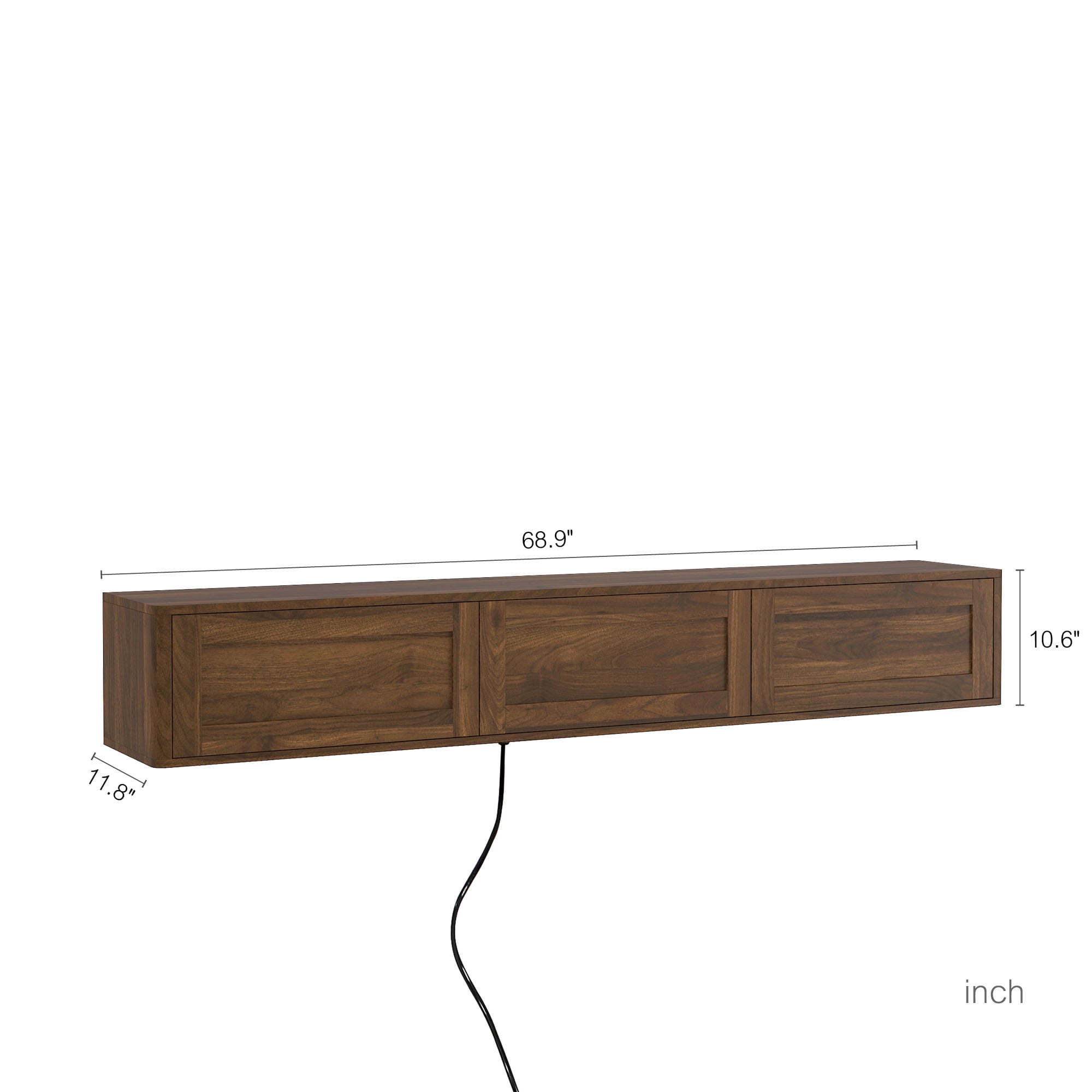 S-HOME Wall Mounted TV Shelf Featuring Led Lights and Power Outlet, High Gloss Floating TV Stand for Your Living Room