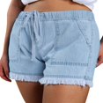 thumbnail image 3 of Womens Washed Denim Shorts Casual Drawstring Elastic Waist Frayed Hem Loose Short Jeans, 3 of 5