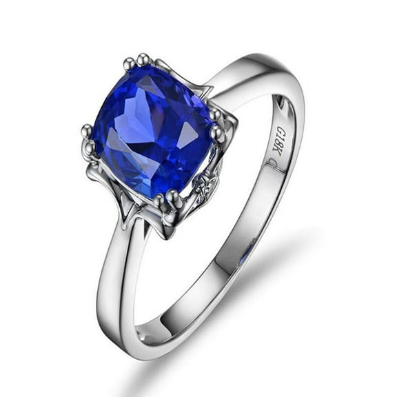 1 Carat cushion cut Blue Sapphrie Solitaire Unique Engagement Ring in White Gold