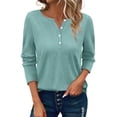 thumbnail image 2 of Green Women's Long Sleeve T-shirt, Women'S Button Long Sleeve T Shirt Round Neck Casual Tunic Top,Women's Long sleeve T-shirt XL, 2 of 8