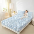 thumbnail image 3 of jejeloiu Plant Leaves Twin Sheet Sets,Nature Theme Twin Fitted Sheet,Blue White Flat Sheet For Girls,Luxury Bedroom Decor,3-Piece, 3 of 7