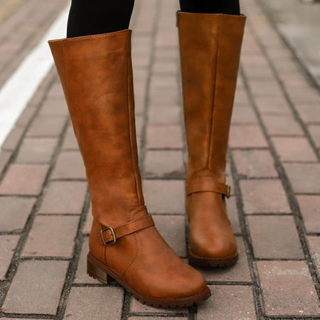 POROPL Wide Mid-Calf Boots For Women Comfort Mom On Cloud Womens Shoes Solid Color Autumn Tall Boots For Women Boots For Rollback