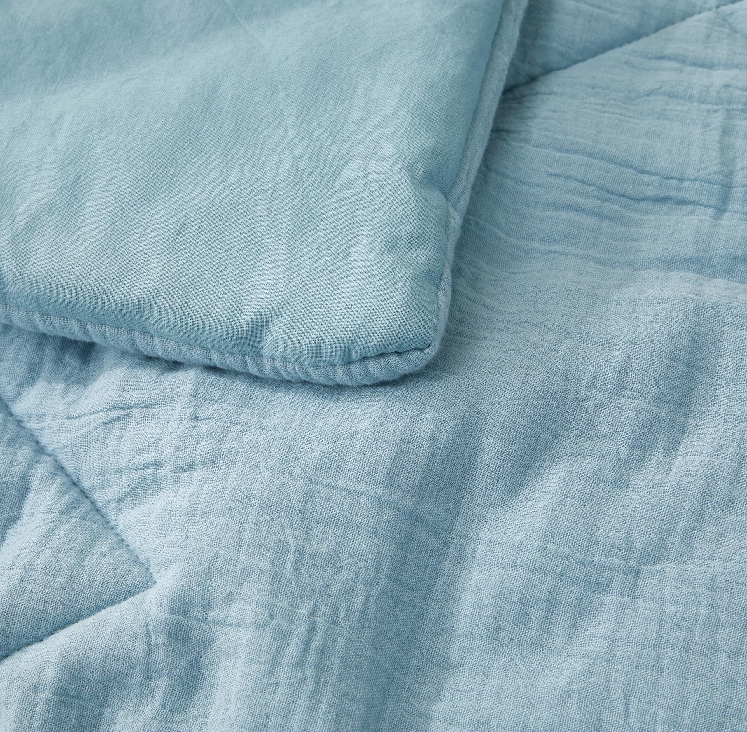 Chezmoi Collection Skye 3-Piece 100% Cotton Muslin Thin Comforter Set Oversized King, Lake Blue Reversible Soft Washed Cotton Gauze Breathable Lightweight Summer Blanket