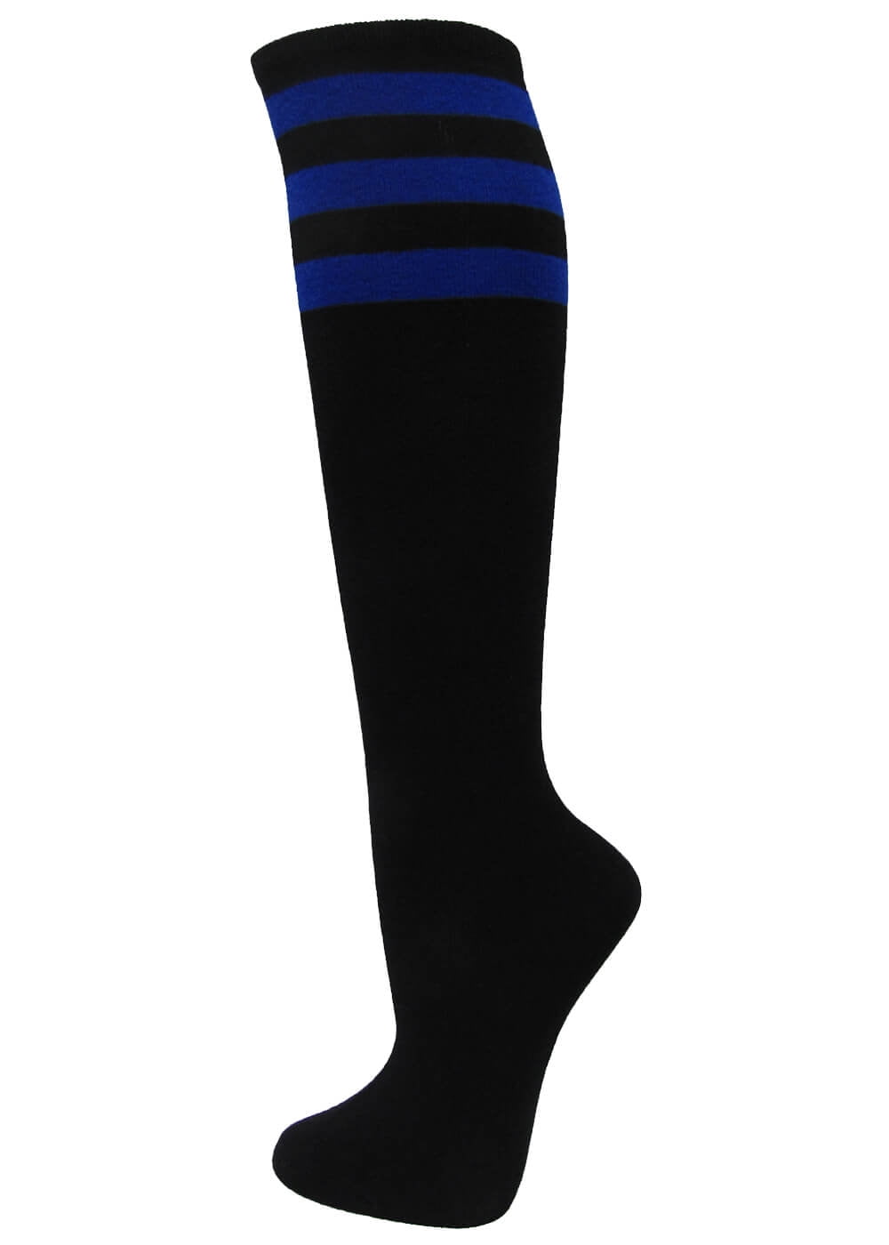 blue and black striped knee high socks