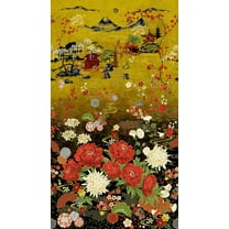 24" X 44" Panel Lotus Garden Asian Blossoms Flowers Cotton Fabric Panel D480.69