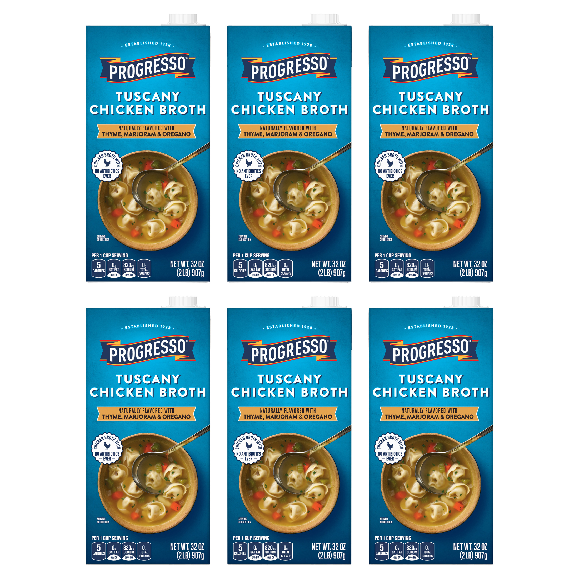 (6 pack) Progresso Tuscany Chicken Broth, Gluten Free, 32 oz.