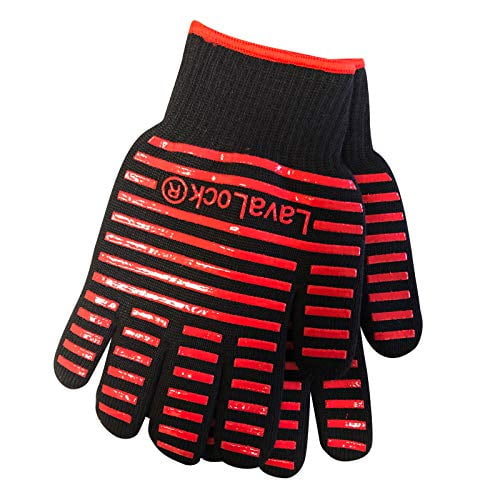 LavaLock BBQ Grilling Cooking Heat Resistant Gloves with Silicone Insulated Protection - High Temp Charcoal BBQ Gloves for Kettle, Kamado, BGE, UDS and Offset Cookers Large Size