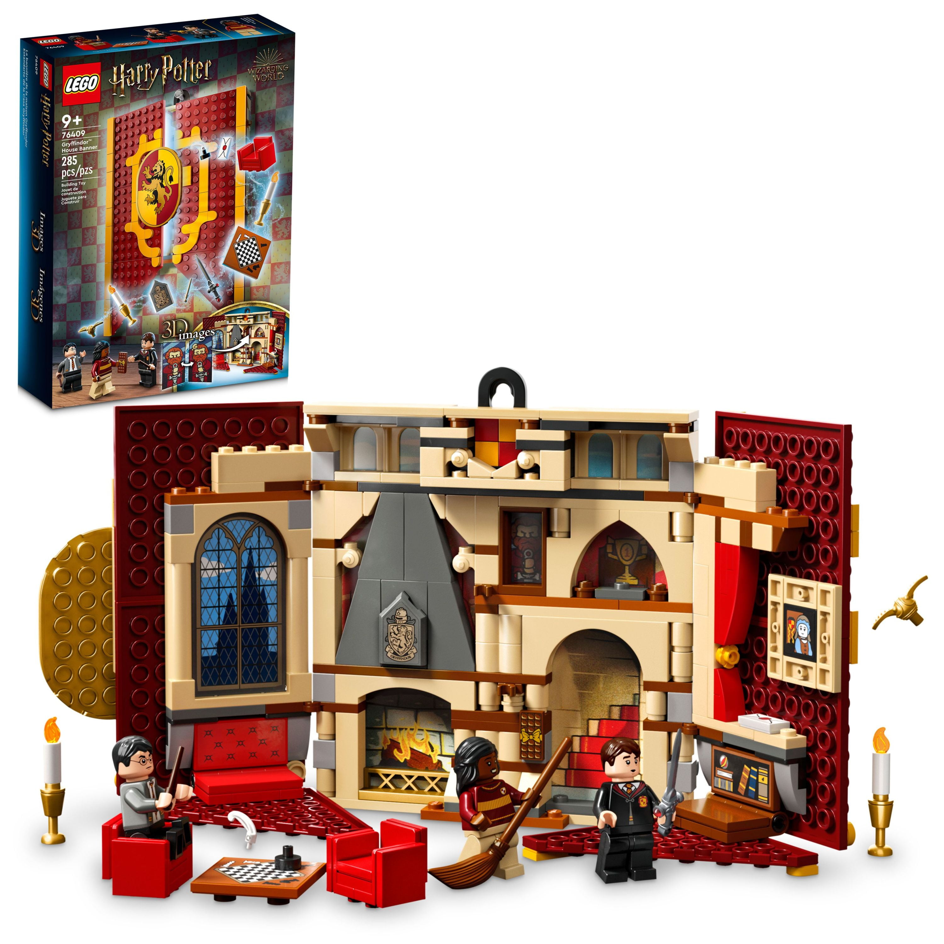 LEGO Harry Potter Gryffindor House Banner Set 76409, Hogwarts Castle Common Room Toy or Wall Display, Fold Up Travel Toy, Collectible with 3 Minifigures