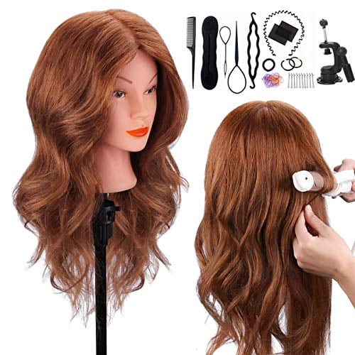 Mannequin Head with 100 Human Hair TopDirect 18 Dark Brown Real Hair Cosmetology Mannequin Head Hair Styling Hairdressing Practice Training Doll Heads with Clamp Holder and Tools Walmart