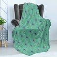 thumbnail image 4 of Floral Soft Flannel Fleece Throw Blanket, Rhythmic Oriental Flowers Tulips Ottoman Style Pattern, Cozy Plush for Indoor and Outdoor Use, 70" x 90", Sea Green Purple, by Ambesonne, 4 of 5