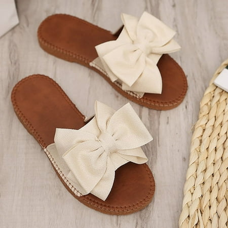 

2023 Women s Bow Decor Single Band Slide Vacation Flat Sandals
