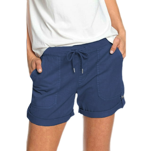 Innerwin Mini Pantalon Bermuda Court pour Femmes, Short de Plage Uni, Bleu Profond L