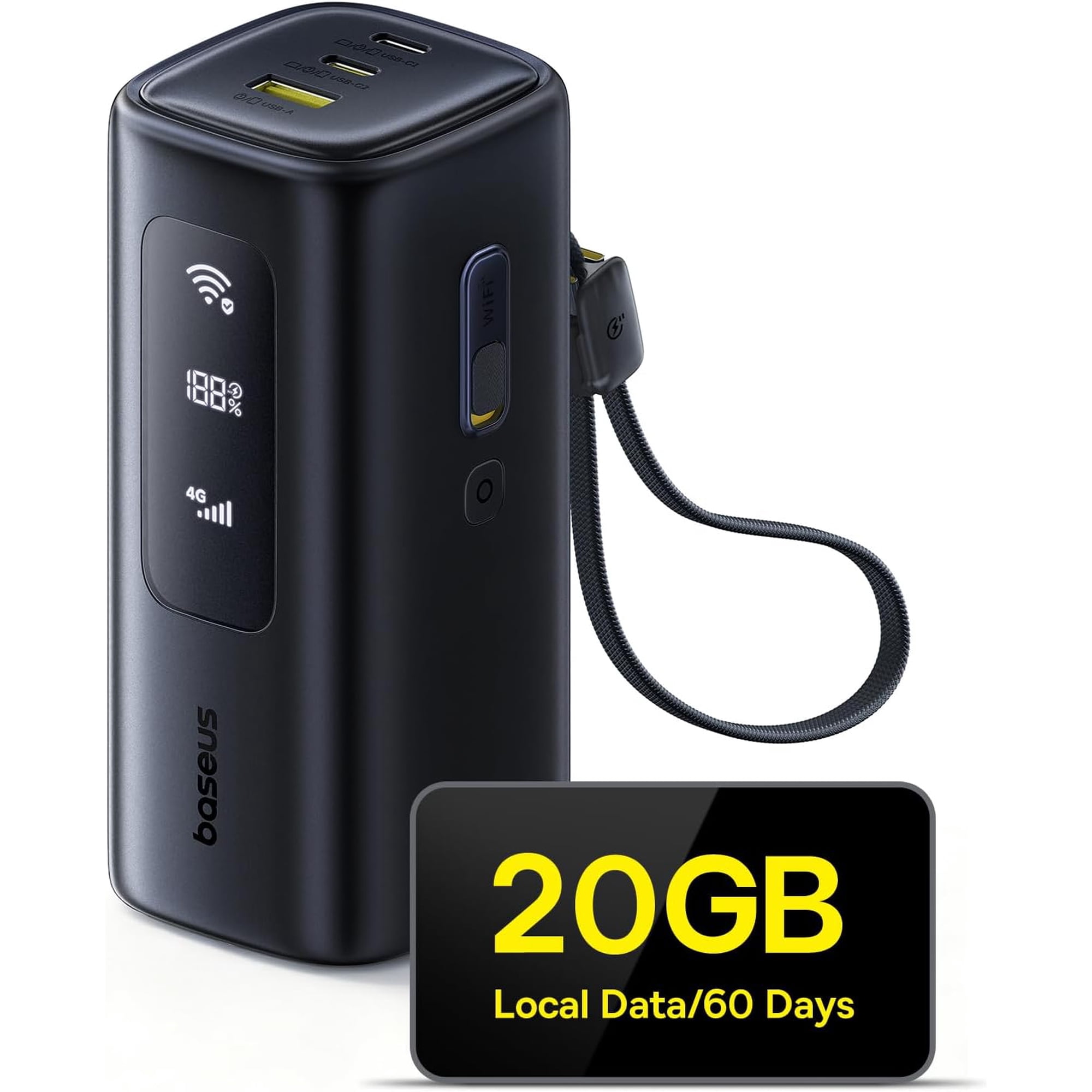 Baseus 4G LTE Mobile Hotspot & 20000mAh 67W Power Bank 2-in-1, Portable WiFi for Travel in 150+ Countries, No SIM Card, No Contract, 10 Devices, Worldwide Hotspot Router