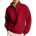 thumbnail image 2 of Zimjoy Men's Quarter Zip Pullover Long Sleeve Mock Neck 1/4 Zipper Pullover Casual Big and Tall Shirts for Men Red Zip Up Hoodie Lightweight Old Money Clothes Men, Red 2XL, 2 of 7