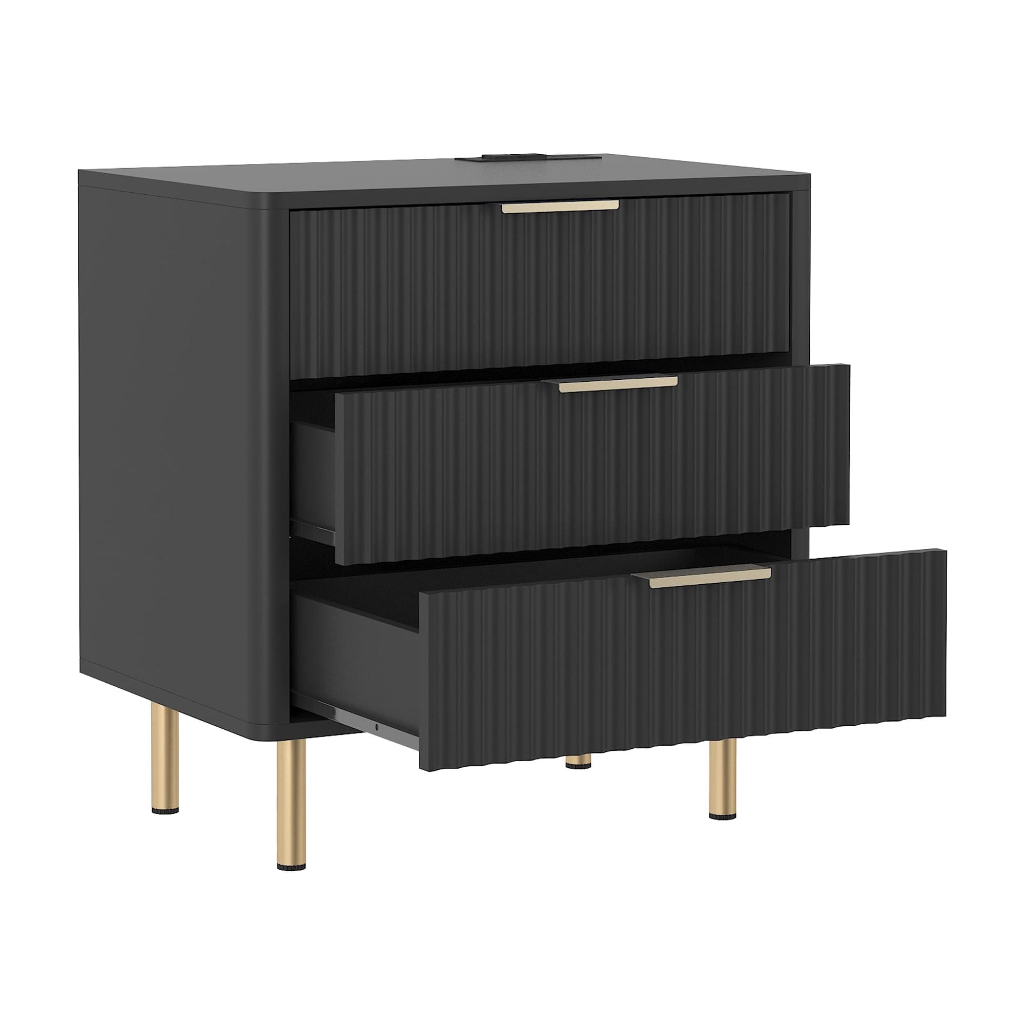 Nightstand with Charging Station, Smart Nightstand with Night Light, Modern Night Stand with Storage Cabinet for Bedroom