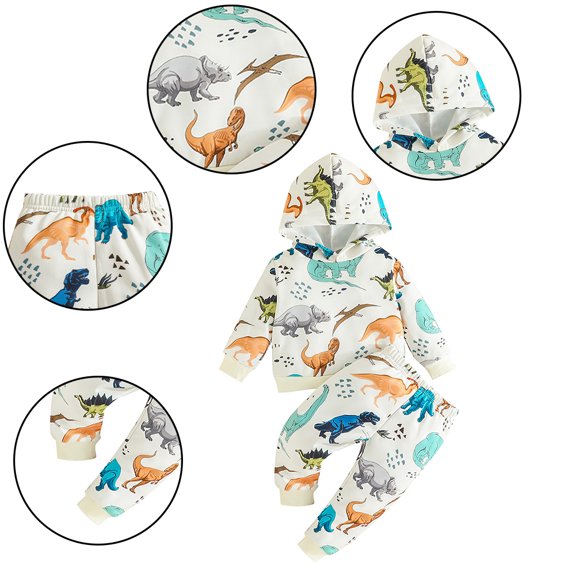 KYAIGUO 2PCS Baby Infant Spring Prints Sweatshirt Top and Pants for Girls Boys,Toddler Hooded Track Suits Set Fall Long Sleeve Casual Sweatershirt sweatpants 9M-4T