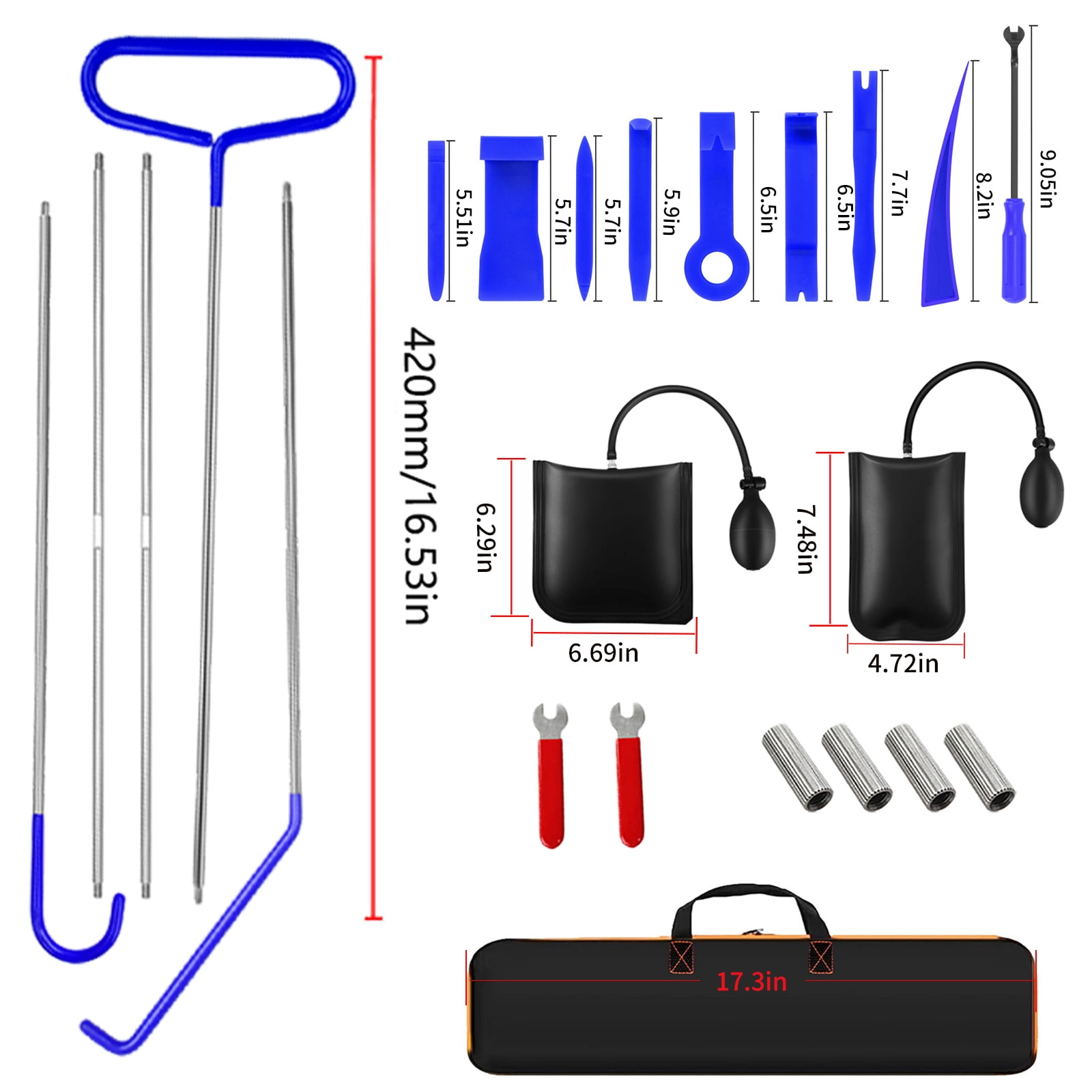 23PCS professional kit with air wedge pump, emergency tool,67 inch long reach tool