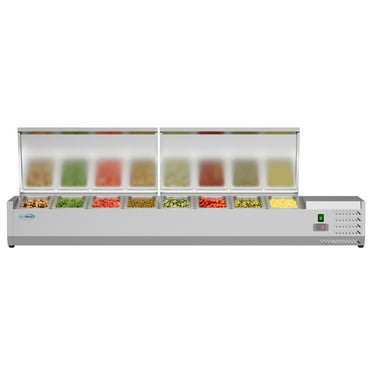 Koolmore 71 in. W 1 Cu. ft. Commercial Countertop Refrigerator Condiment Prep Rail with Cover in Stainless Steel.
