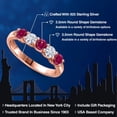 thumbnail image 2 of Gem Stone King 18K Rose Gold Plated Silver Red Created Ruby and White Moissanite Wedding-Bands Ring for Women | 1.07 Cttw | Round 3.5MM | Gemstone July Birthstone | Size 5, 2 of 7