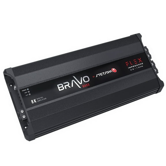 Stetsom Bravo BASS Flex 8K Mono Class D Car Audio Amplifier Automatic Impedance System 0.5 to 1 Ohms 8000 Watts RMS at Variable Impedance