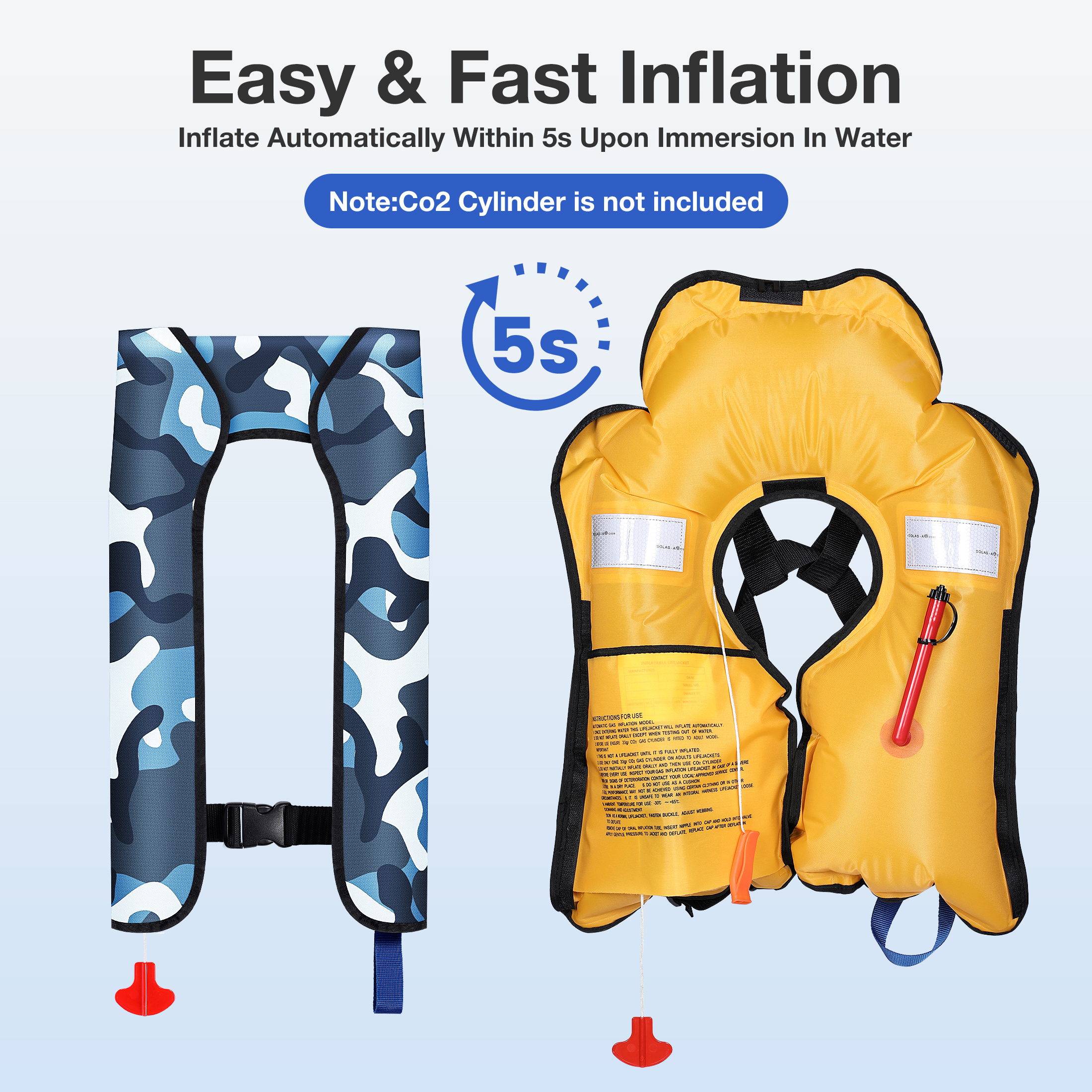 WARMOUNTS Automatic Inflatable Life Jacket w/ Whistle, Adult PFD Survival Buoyancy Vest for Boating Fishing Sailing Surfing Kayaking for Men Women Max Waist Size: 50''