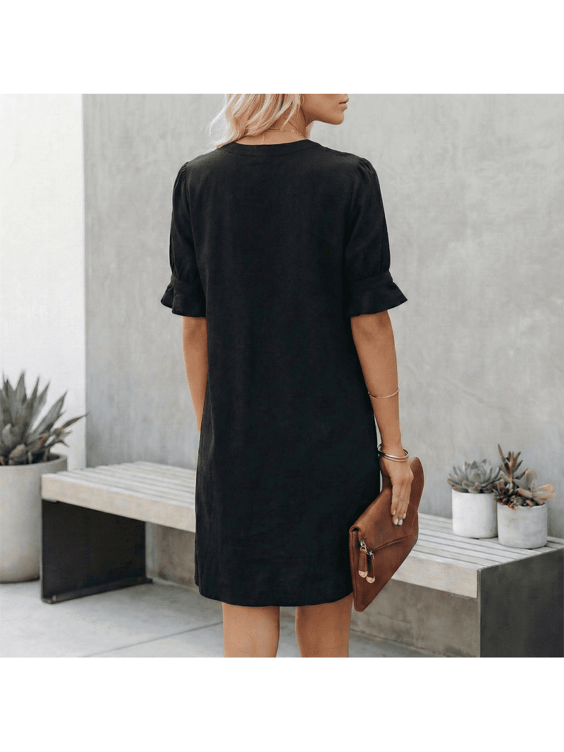 black shirt mini dress Miss Circle Jamila Black Shirt Mini Dress with Embroidered Waist Detail XXS main image 1