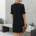 thumbnail image 3 of MLDRA Dresses for Women V Neck Ruffle Short Lantern Sleeve Mini Casual Shift Dress Black 2026 Spring Summer Elegant, 3 of 7