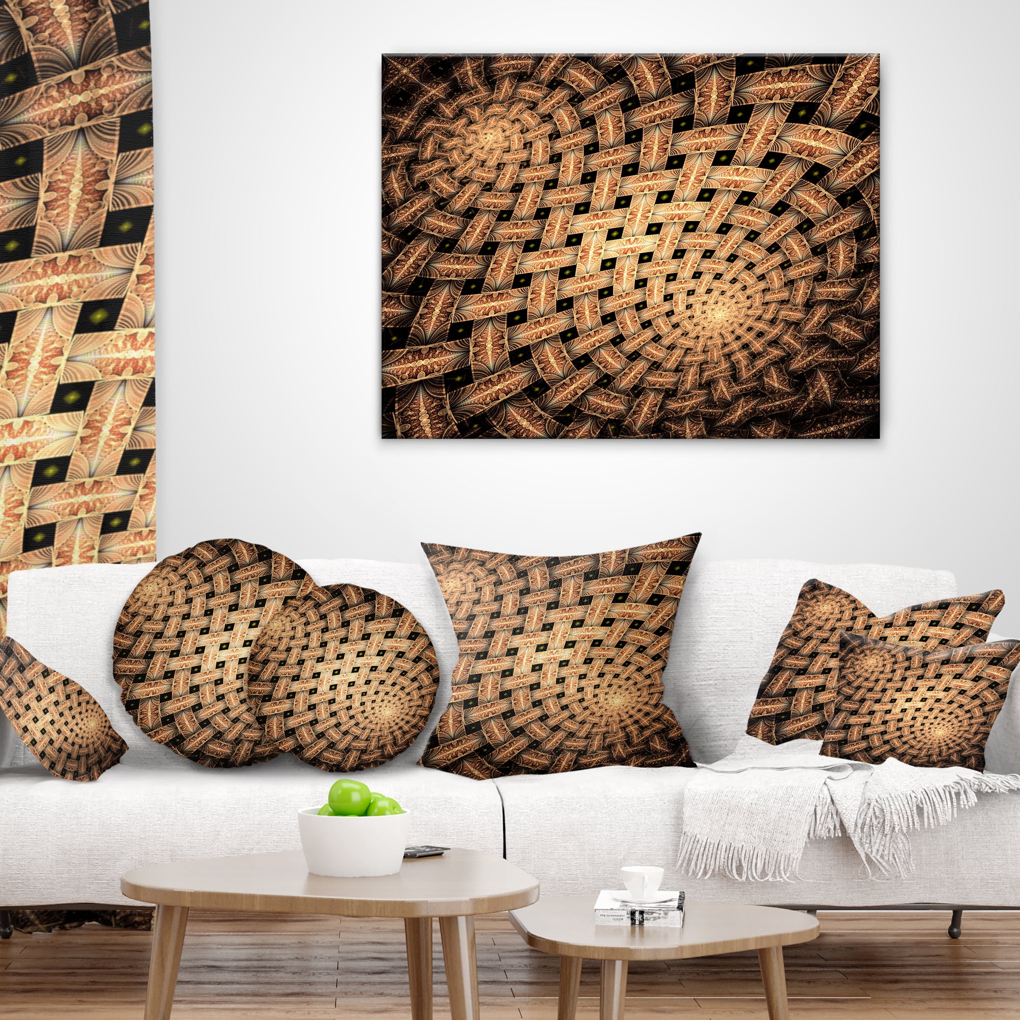 Designart Symmetrical Brown Fractal Flower - Abstract Throw Pillow - 18x18