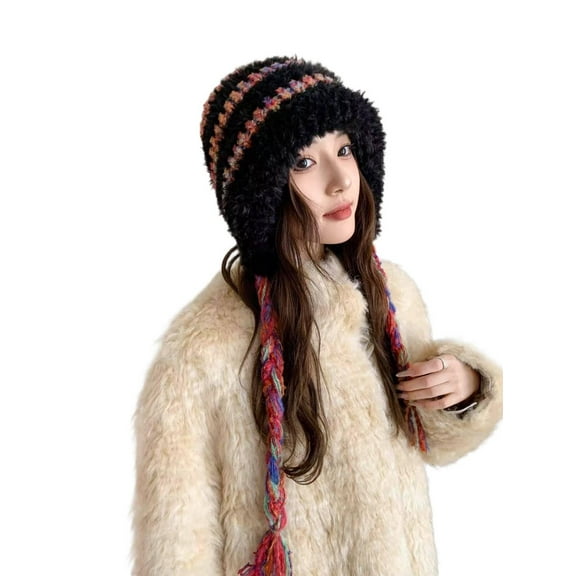 Women's Sherpa Lined Knit Hat with Ear Covers, Winter Beanie for Cold Weather