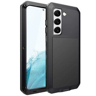 AICase For Samsung Galaxy S22 Metal Phone Case with Screen Protector,3 Layers Full Body Shockproof Dustproof Aluminium Silicone Case for Samsung Galaxy S22 Case with Kickstand Black