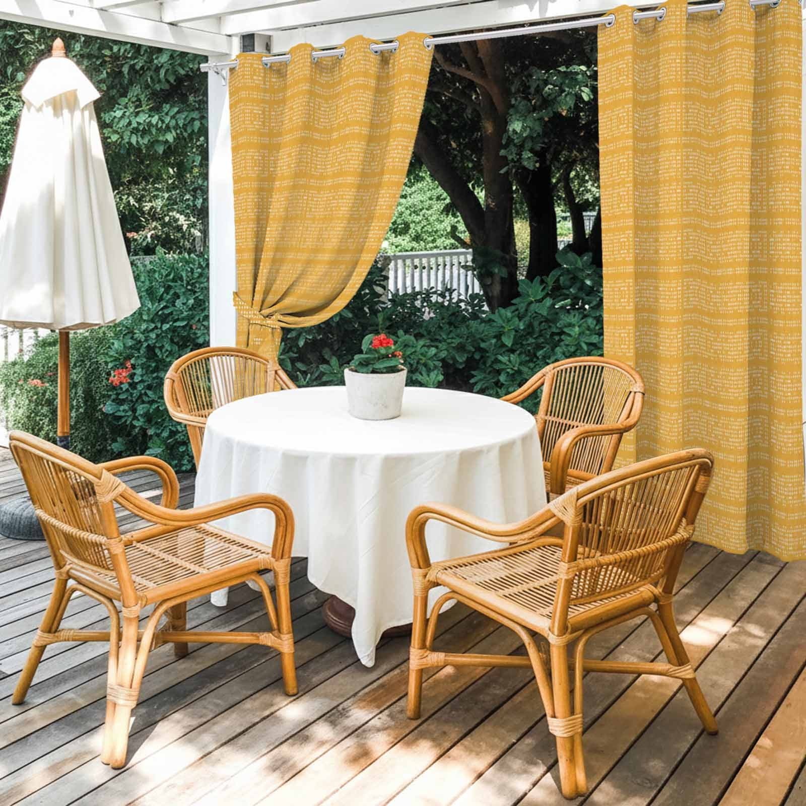 Orange White Pixels Outdoor Curtains for Patio, Modern Contemporary Abstract Boho Sunshade Privacy Drapes Grommet Waterproof Outside Curtains for Porch/Cabana/Balcony 54"x 108", 1 Panel