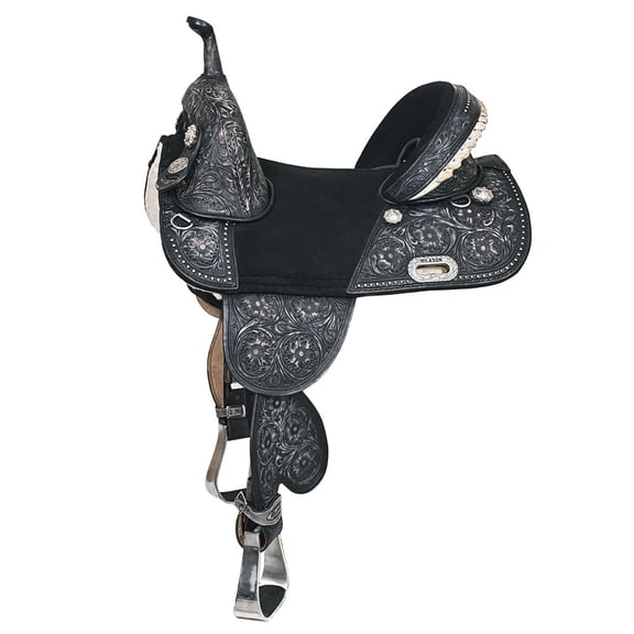 HILASON Western Horse Treeless Trail Barrel Saddle American Leather Black | for Horses