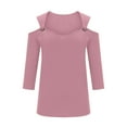 thumbnail image 4 of Annhoo Off the Shoulder Tops for Women Casual 3/4 Sleeve V Neck Blouses Ladies Basic Solid Color T-Shirts, 4 of 6