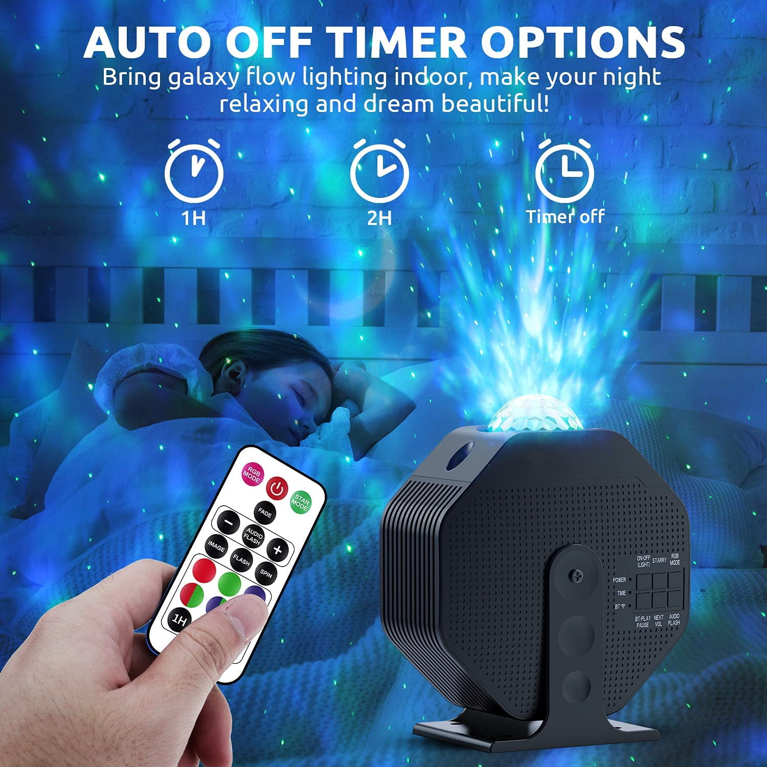 LC-dolida Starry Sky Projector with Bluetooth Speaker, Rotating Star Projector, Remote Control, Sound Activation, Timer, for Bedroom, Home Theater, Party, Christmas Gift(Black)