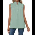 thumbnail image 3 of Blusas Sin Mangas con Botones y Escote Bajo para Mujer, con Volantes en el Pecho y Pliegues en la Parte Delantera, Estilo Casual, Color Verde Frijol, Talla XL, 3 of 9