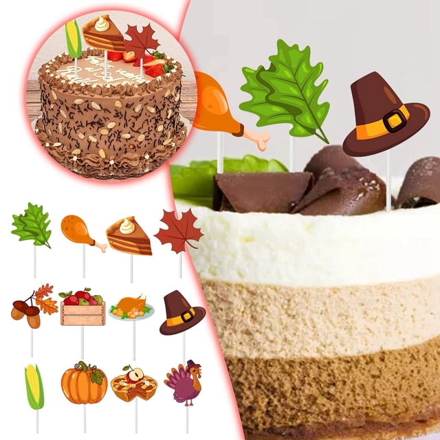 LPSSTORE 12 Décorations de Cupcakes de l'Action de Grâce Décorations de Citrouille Érable Décorations de Gâteaux Thème Automne Décorations de Gâteaux d'Automne Décorations de Cupcakes de l'Action de Grâce