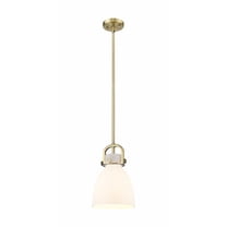 Innovations Lighting  Newton Bell - 1 Light 8" Stem Hung Pendant Brushed Brass/Matte White