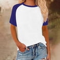 thumbnail image 2 of WRKEKC Trendy Casual Tops for Women Color Block Print Raglan Short Sleeve Crew Neck Pullover Fashion Everyday Tops, 2 of 5