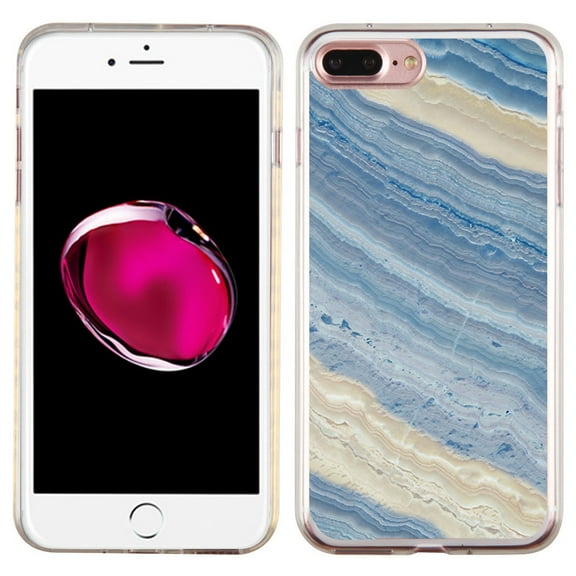 Slim-Fit Case for Apple iPhone 8 PLUS / 7 PLUS, OneToughShield ® Premium TPU Gel Protector Phone Case - Marble/ Marina Blue