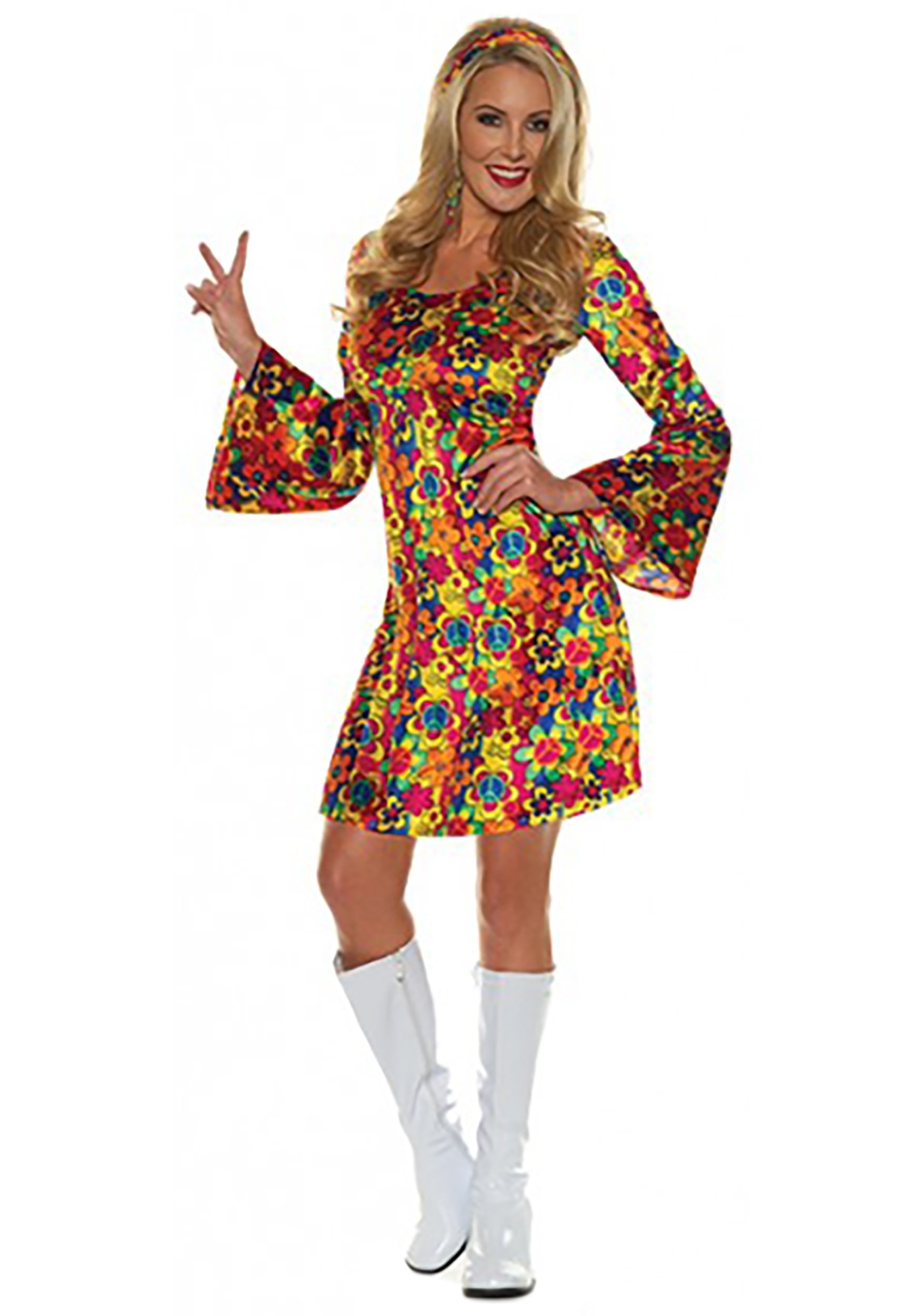 Womens Hippie 60s 70s Hippy Costumes Ladies Flower Fancy Dress Adult Outfit 