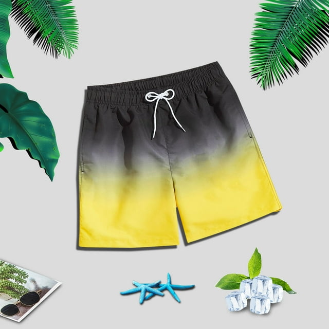 CEHVOM Gradient Swimming Trunks Men's Adult Boxer Shorts Swimming Casual Beach Pants
