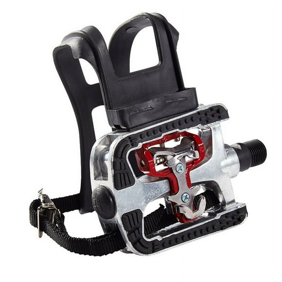 2X SPD Pedals for Spin Bike with Toe Cages for Clip Pedals Indoor Exercise Cycling Platform Pedals 9/16 Inch