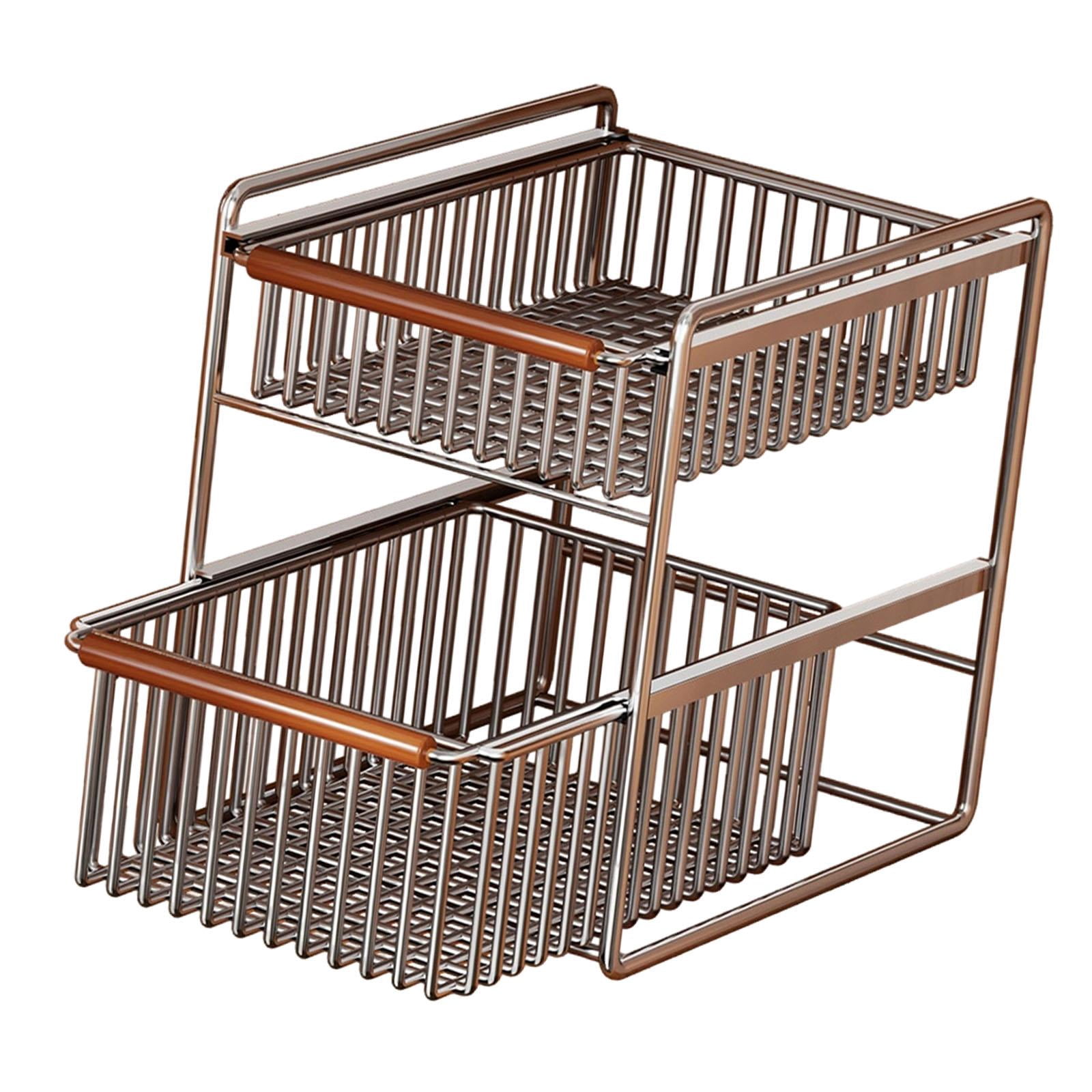 Under Sink Storage Basket Cabinet Organizer Holder Rack 2 Tier Pull Out Design for Kitchen Bathroom Cupboard