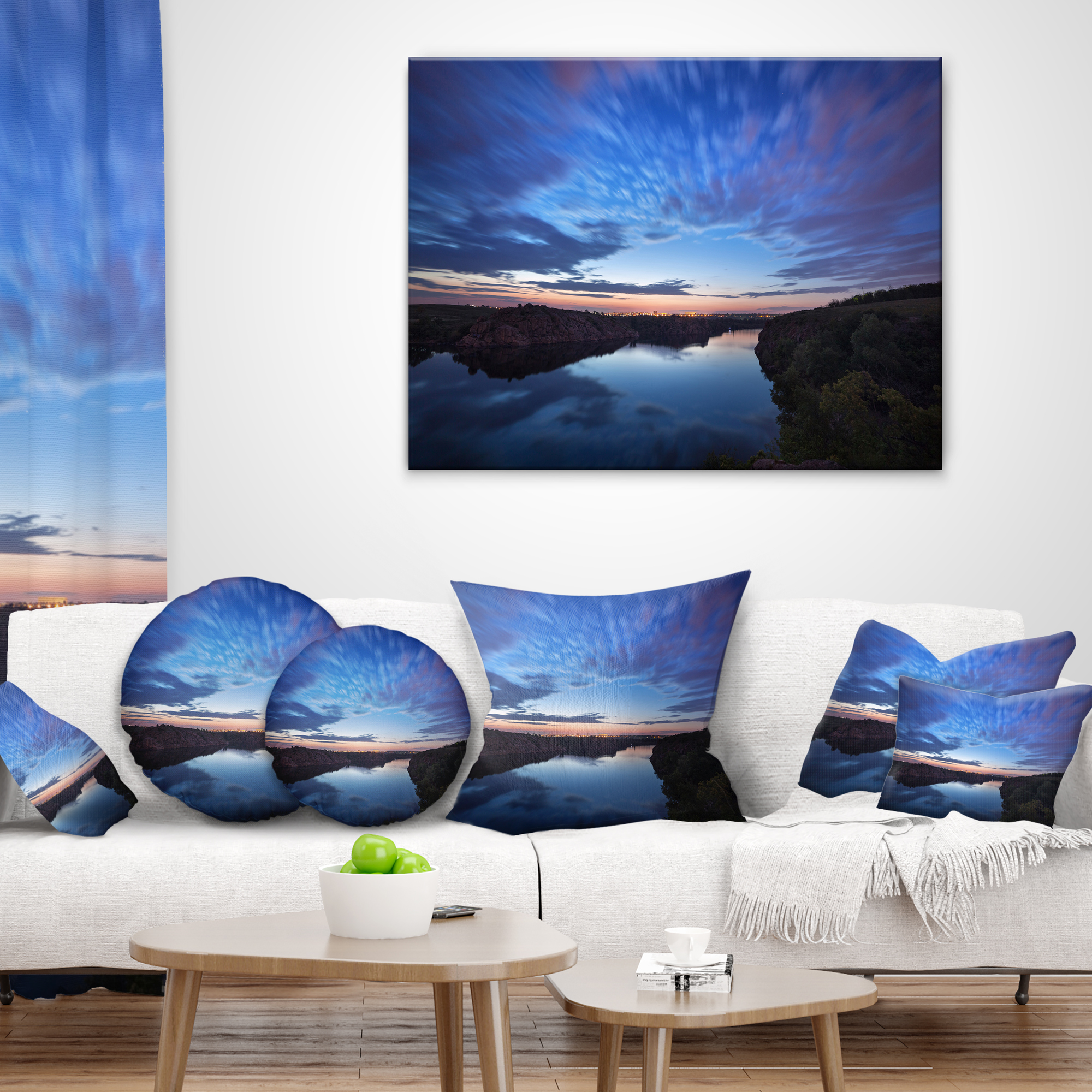 Designart Clouds Reflection in River - Landscape Photography Throw Pillow - 18x18