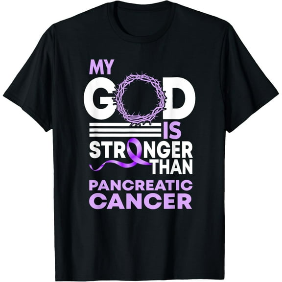 My God Is Stronger Than Pancreatic Cancer Awareness Ribbon T-Shirt